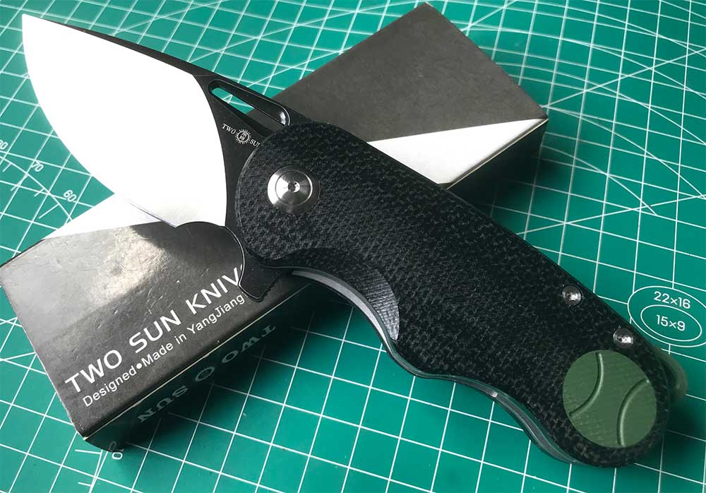 TWOSUN FLIPPER FOLDING KNIFE DAVID CHEN DESIGN BLACK/GREEN MICARTA HANDLE N690 BLADE TS506