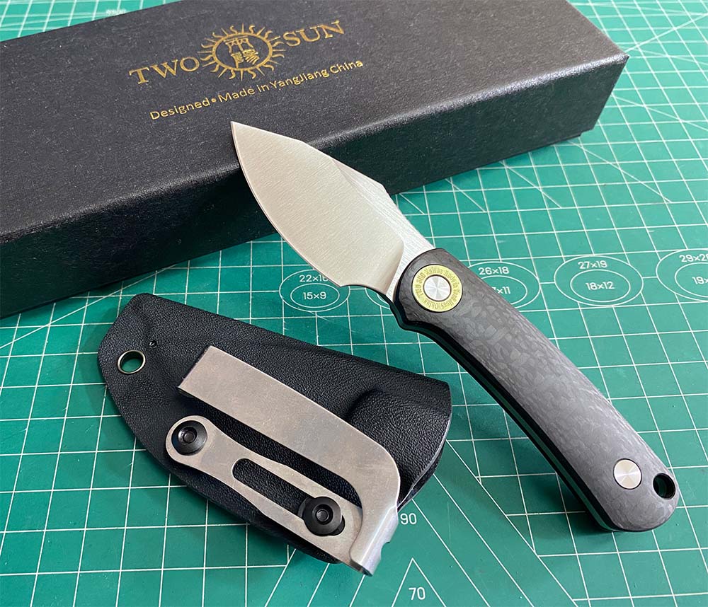 TWOSUN FIXED BLADE KNIFE CARBON FIBER HANDLE M390 EDGE TS525-M390-CF-SATIN David Chen Design