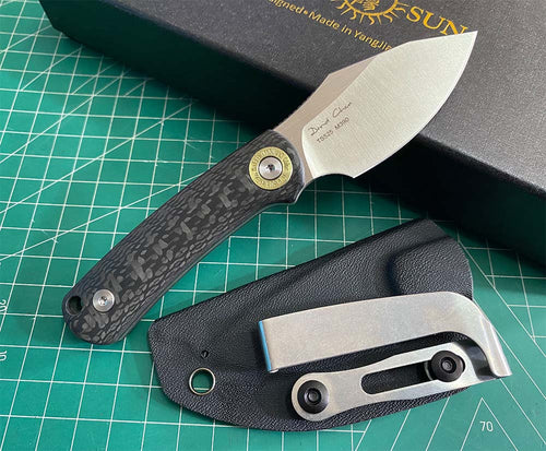 TWOSUN FIXED BLADE KNIFE CARBON FIBER HANDLE M390 EDGE TS525-M390-CF-SATIN David Chen Design