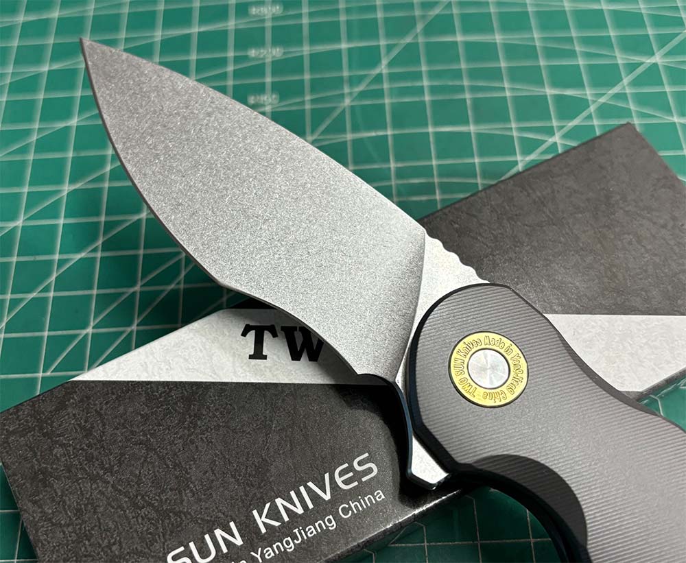 TwoSun Folding Knife Black Titanium Handle Stonewashed 14c28n TS517 Designed by David Chen