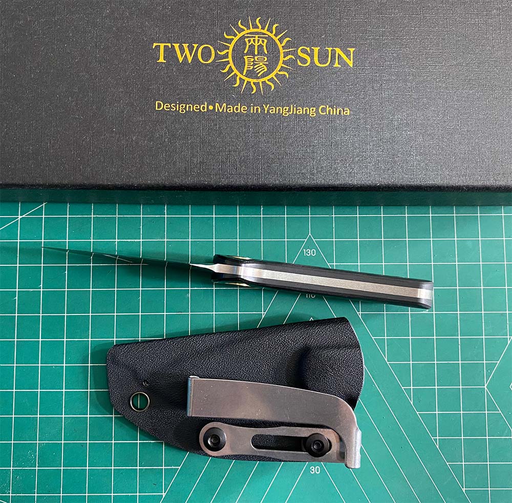 TWOSUN FIXED BLADE KNIFE CARBON FIBER HANDLE M390 EDGE TS525-M390-CF-SATIN David Chen Design