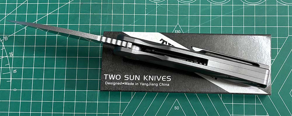 TwoSun Folding Knife Black Titanium Handle Stonewashed 14c28n TS517 Designed by David Chen
