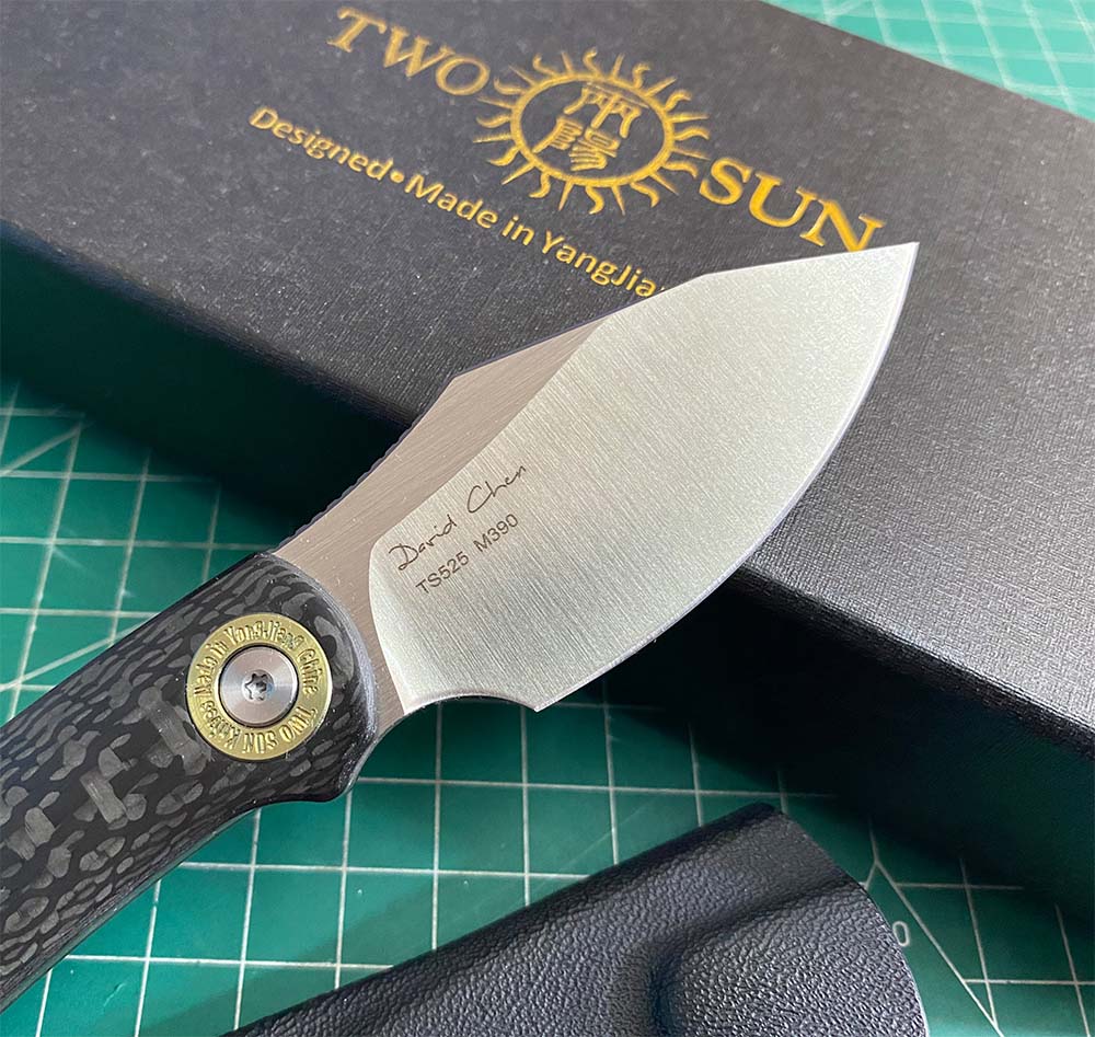 TWOSUN FIXED BLADE KNIFE CARBON FIBER HANDLE M390 EDGE TS525-M390-CF-SATIN David Chen Design