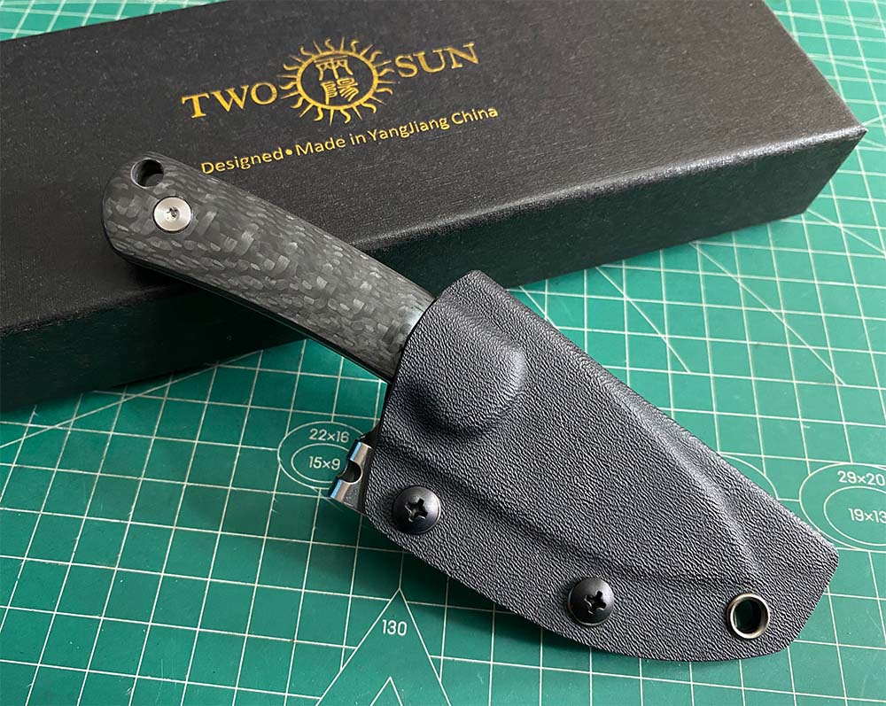 TWOSUN FIXED BLADE KNIFE CARBON FIBER HANDLE M390 EDGE TS525-M390-CF-SATIN David Chen Design