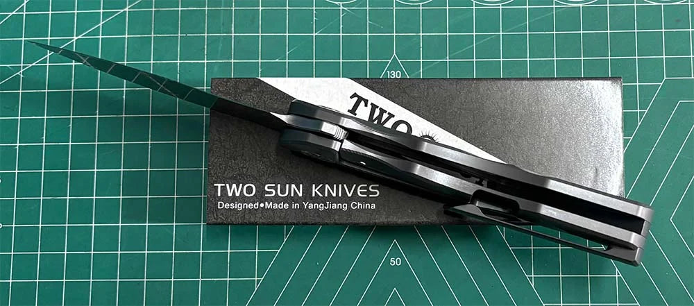 TwoSun Folding Knife Black Titanium Handle Stonewashed 14c28n TS517 Designed by David Chen