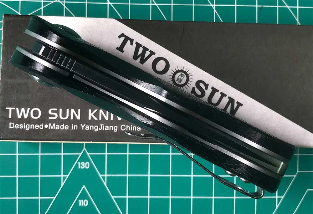 TWOSUN FLIPPER FOLDING KNIFE DAVID CHEN DESIGN BLACK/GREEN MICARTA HANDLE N690 BLADE TS506
