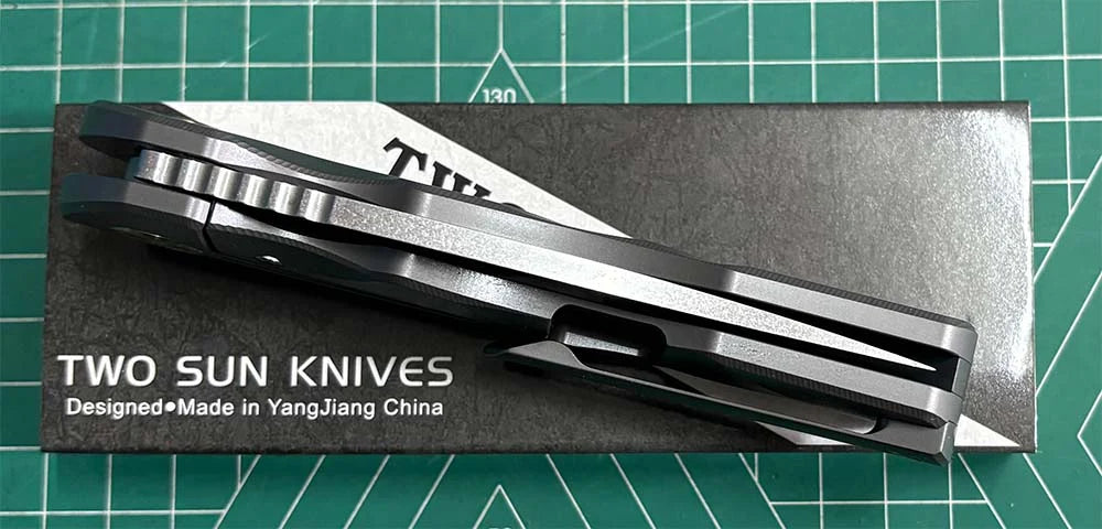TwoSun Folding Knife Black Titanium Handle Stonewashed 14c28n TS517 Designed by David Chen