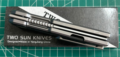 TwoSun Folding Knife Titanium With CARBON FIBER Handle Stonewashed TS529-14C28N-CF