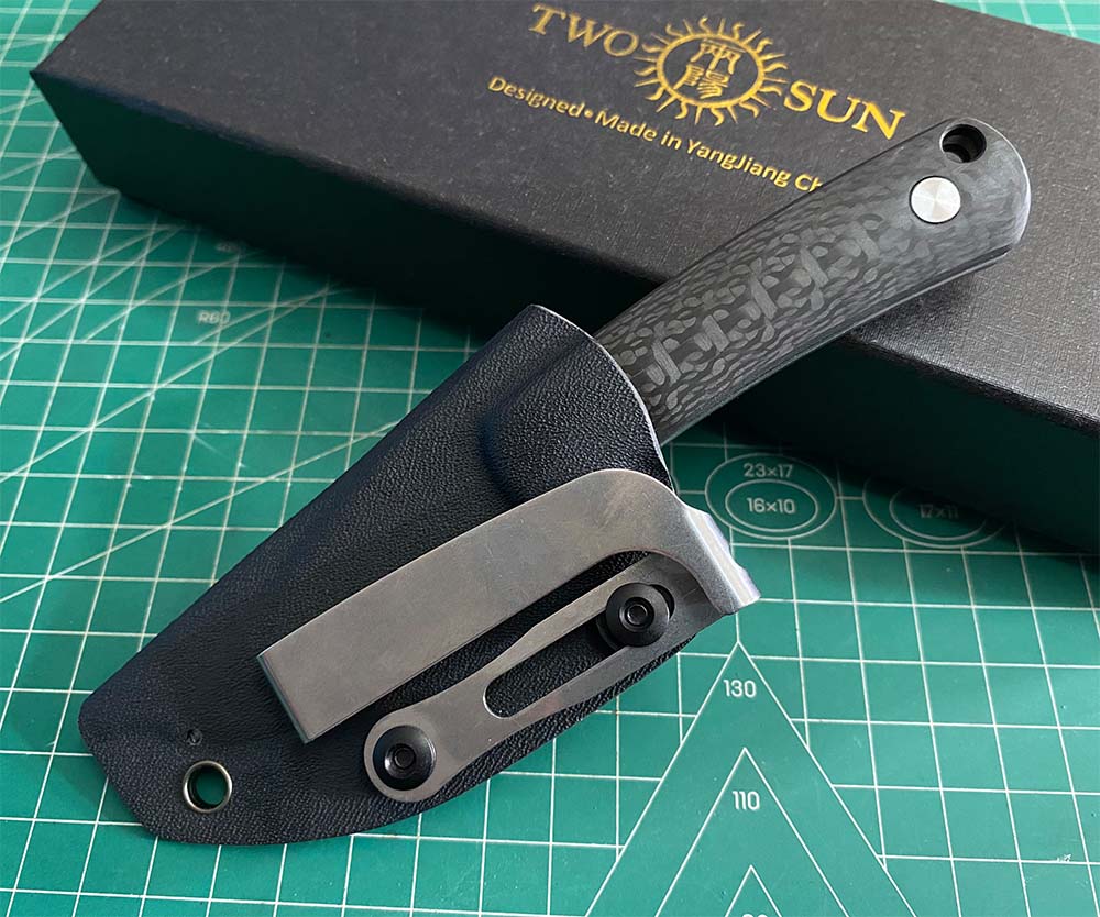 TWOSUN FIXED BLADE KNIFE CARBON FIBER HANDLE M390 EDGE TS525-M390-CF-SATIN David Chen Design