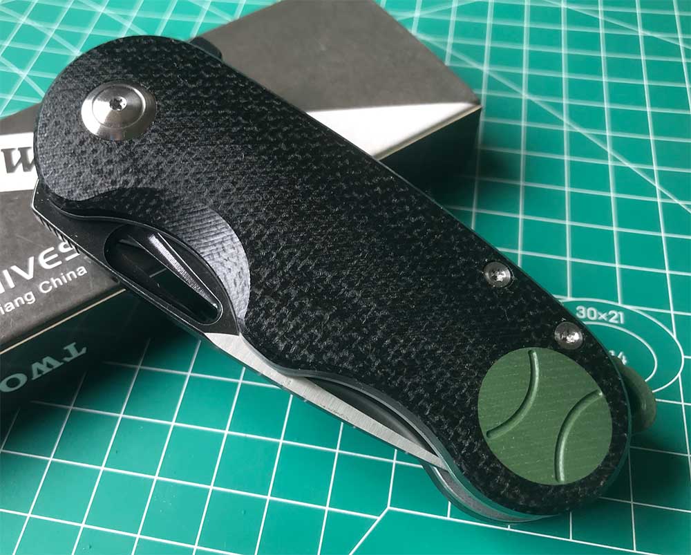 TWOSUN FLIPPER FOLDING KNIFE DAVID CHEN DESIGN BLACK/GREEN MICARTA HANDLE N690 BLADE TS506