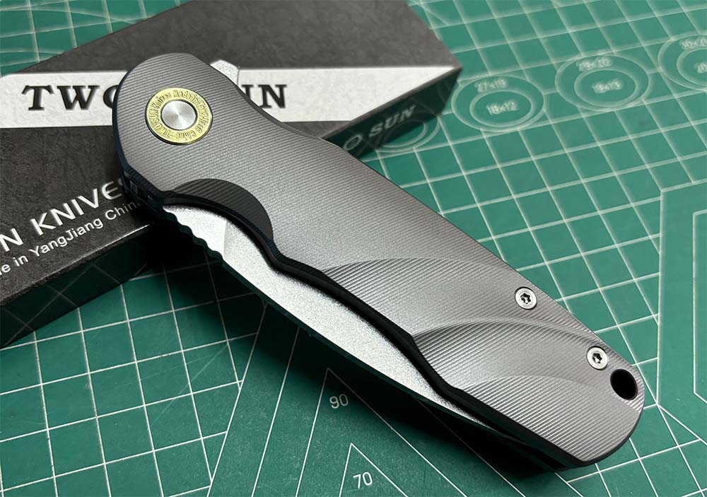 TwoSun Folding Knife Black Titanium Handle Stonewashed 14c28n TS517 Designed by David Chen