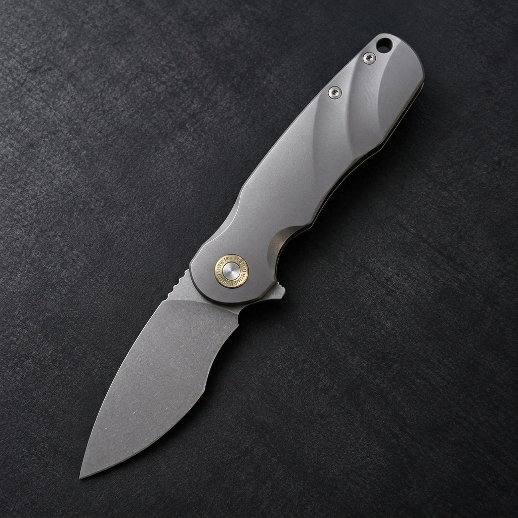 TwoSun Folding Knife Black Titanium Handle Stonewashed 14c28n TS517 Designed by David Chen