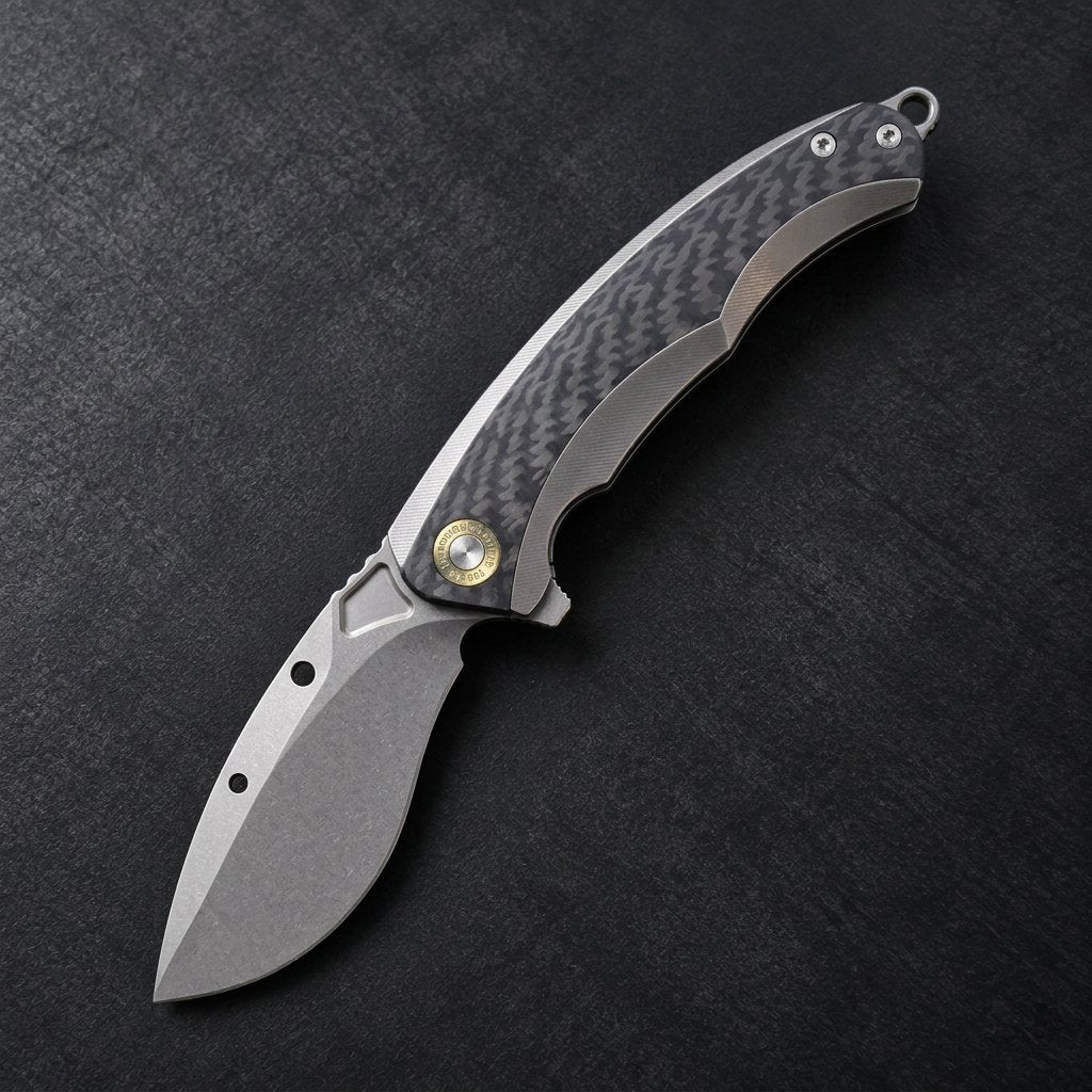 TwoSun Folding 14C28N Blade Titanium/CARBON FIBER Handle Pocket Knife TS528-14C28N-CF -AUCTION